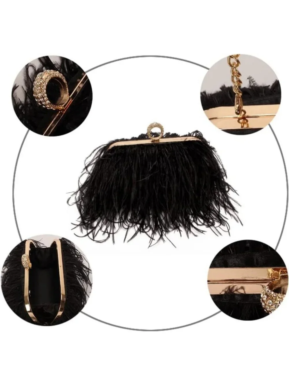 Elegant Natural Ostrich Feather Clutch Bag - Vintage Evening Purse for Banquet